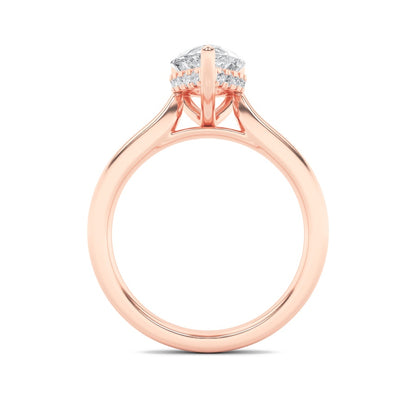 1CTW Pear Shaped Lab Grown Diamond (F/VS) Hidden Halo Cathedral Shank Engagement Ring in 14K Gold