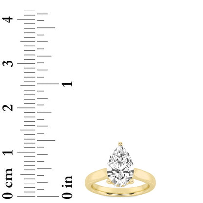 3CTW Pear Shaped Lab Grown Diamond (F/VS) Hidden Halo Cathedral Shank Engagement Ring in 14K Gold