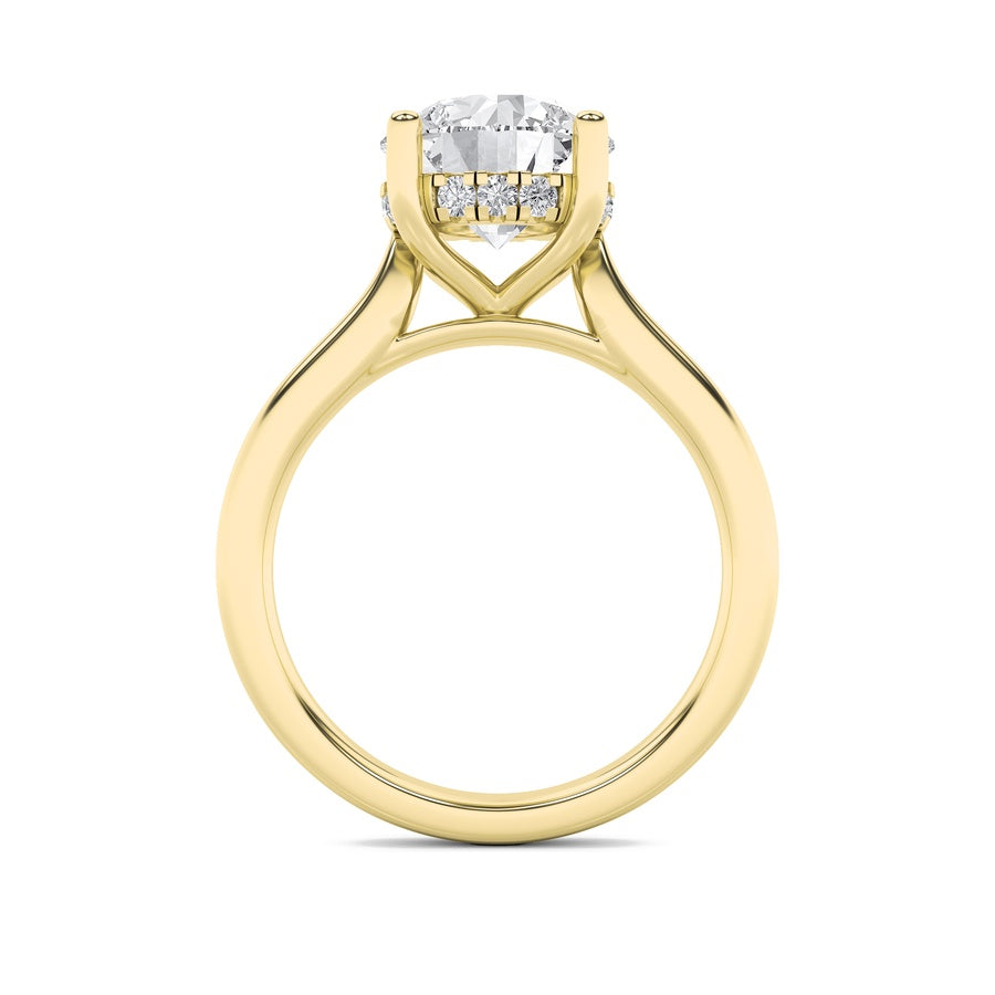 1.5CTW Round Shaped Lab Grown Diamond (F/VS) Hidden Halo Cathedral Shank Engagement Ring in 14K Gold