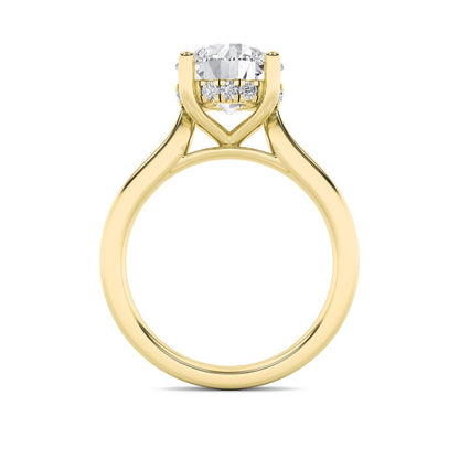 1.5CTW Round Shaped Lab Grown Diamond (F/VS) Hidden Halo Cathedral Shank Engagement Ring in 14K Gold