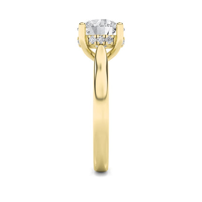1.5CTW Round Shaped Lab Grown Diamond (F/VS) Hidden Halo Cathedral Shank Engagement Ring in 14K Gold