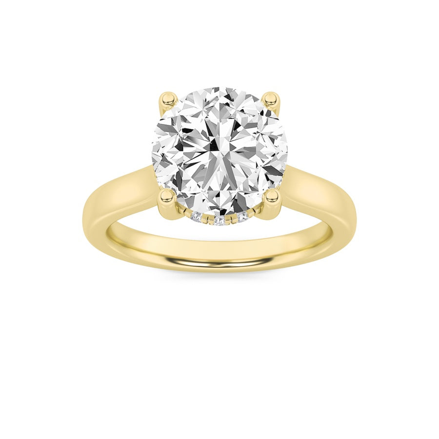 2CTW Round Shaped Lab Grown Diamond (F/VS) Hidden Halo Cathedral Shank Engagement Ring in 14K Gold
