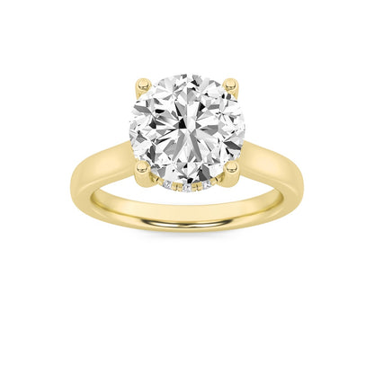 2CTW Round Shaped Lab Grown Diamond (F/VS) Hidden Halo Cathedral Shank Engagement Ring in 14K Gold