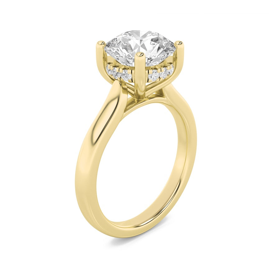 2CTW Round Shaped Lab Grown Diamond (F/VS) Hidden Halo Cathedral Shank Engagement Ring in 14K Gold