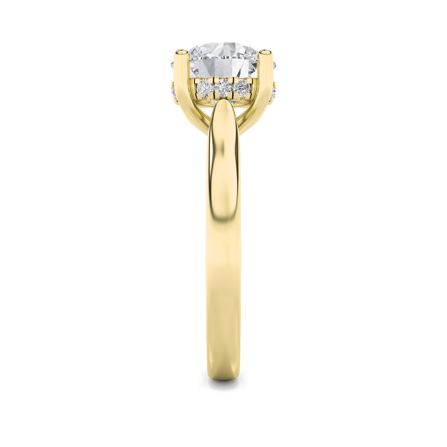 2CTW Round Shaped Lab Grown Diamond (F/VS) Hidden Halo Cathedral Shank Engagement Ring in 14K Gold