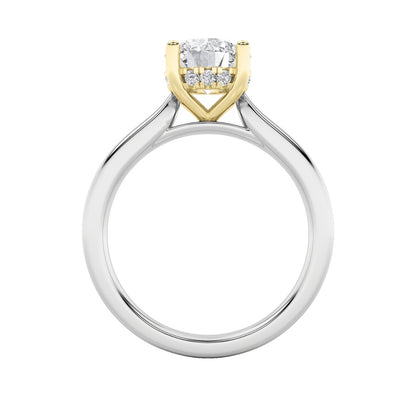 3CTW Round Shaped Lab Grown Diamond (F/VS) Hidden Halo Cathedral Shank Engagement Ring in 14K Gold