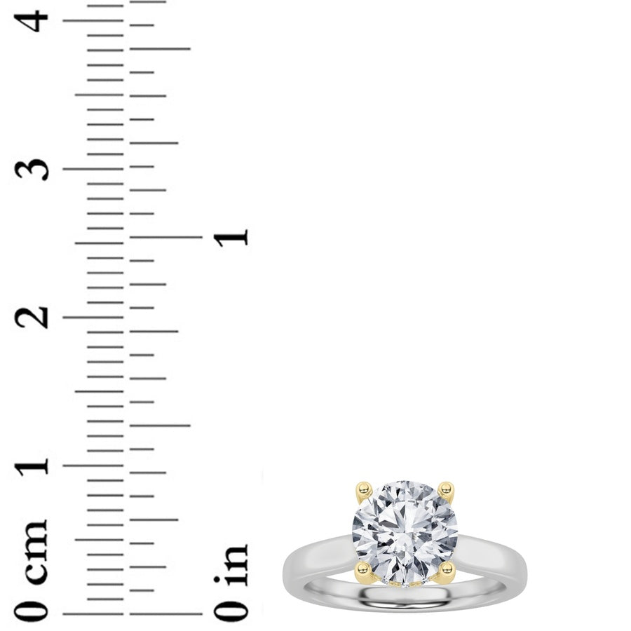 3CTW Round Shaped Lab Grown Diamond (F/VS) Hidden Halo Cathedral Shank Engagement Ring in 14K Gold