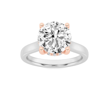 3CTW Round Shaped Lab Grown Diamond (F/VS) Hidden Halo Cathedral Shank Engagement Ring in 14K Gold