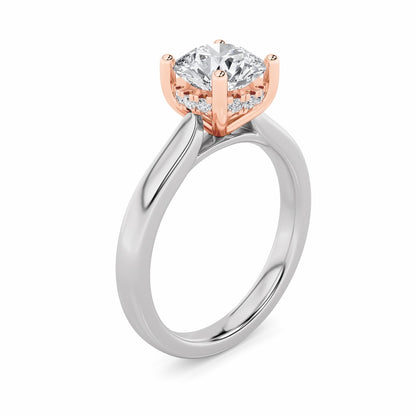 3CTW Round Shaped Lab Grown Diamond (F/VS) Hidden Halo Cathedral Shank Engagement Ring in 14K Gold