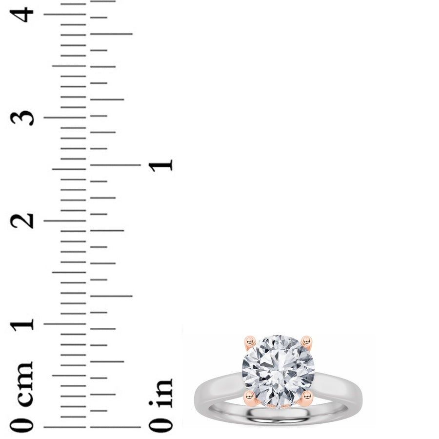 3CTW Round Shaped Lab Grown Diamond (F/VS) Hidden Halo Cathedral Shank Engagement Ring in 14K Gold