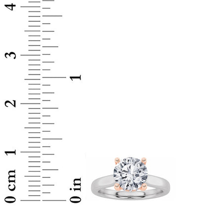 3CTW Round Shaped Lab Grown Diamond (F/VS) Hidden Halo Cathedral Shank Engagement Ring in 14K Gold
