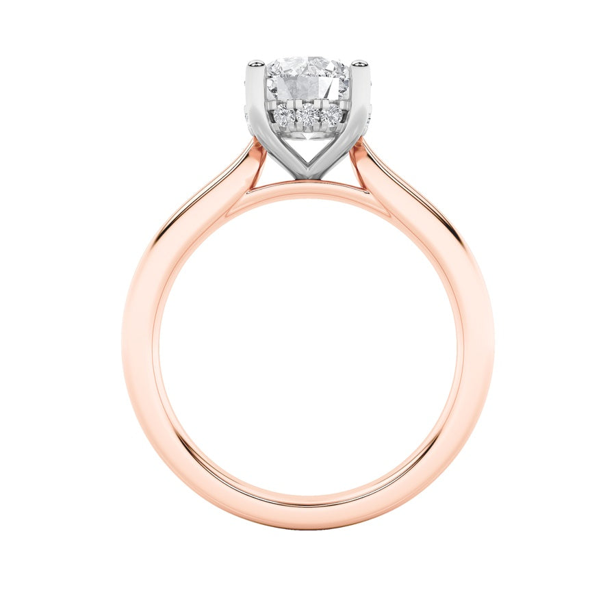 3CTW Round Shaped Lab Grown Diamond (F/VS) Hidden Halo Cathedral Shank Engagement Ring in 14K Gold