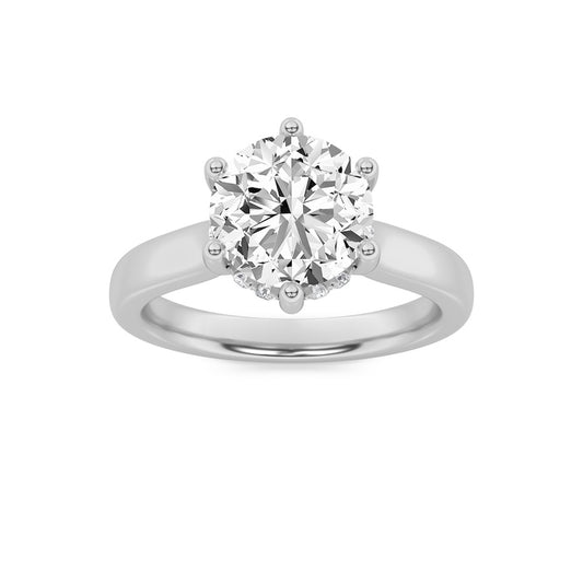 2CTW Round Shaped Lab Grown Diamond (F/VS) Hidden Halo Cathedral Shank Engagement Ring in 14K Gold