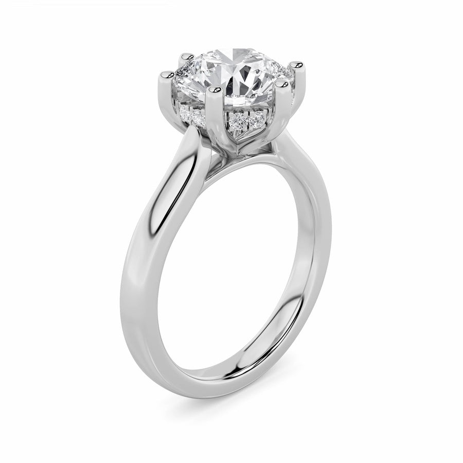 2CTW Round Shaped Lab Grown Diamond (F/VS) Hidden Halo Cathedral Shank Engagement Ring in 14K Gold
