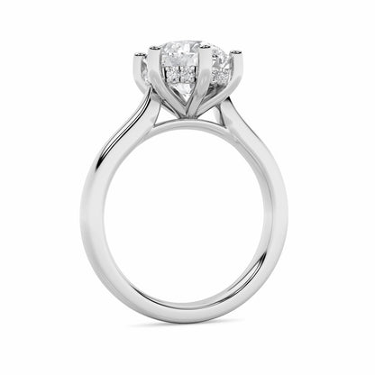 2CTW Round Shaped Lab Grown Diamond (F/VS) Hidden Halo Cathedral Shank Engagement Ring in 14K Gold