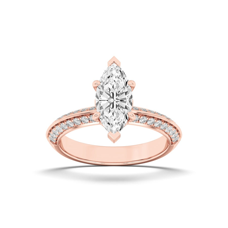 2CTW Marquise Shaped Lab Grown Diamond (F/VS) Micro Pave Knife Edge Accent Ring in 14K Gold