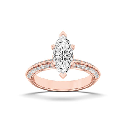 2CTW Marquise Shaped Lab Grown Diamond (F/VS) Micro Pave Knife Edge Accent Ring in 14K Gold