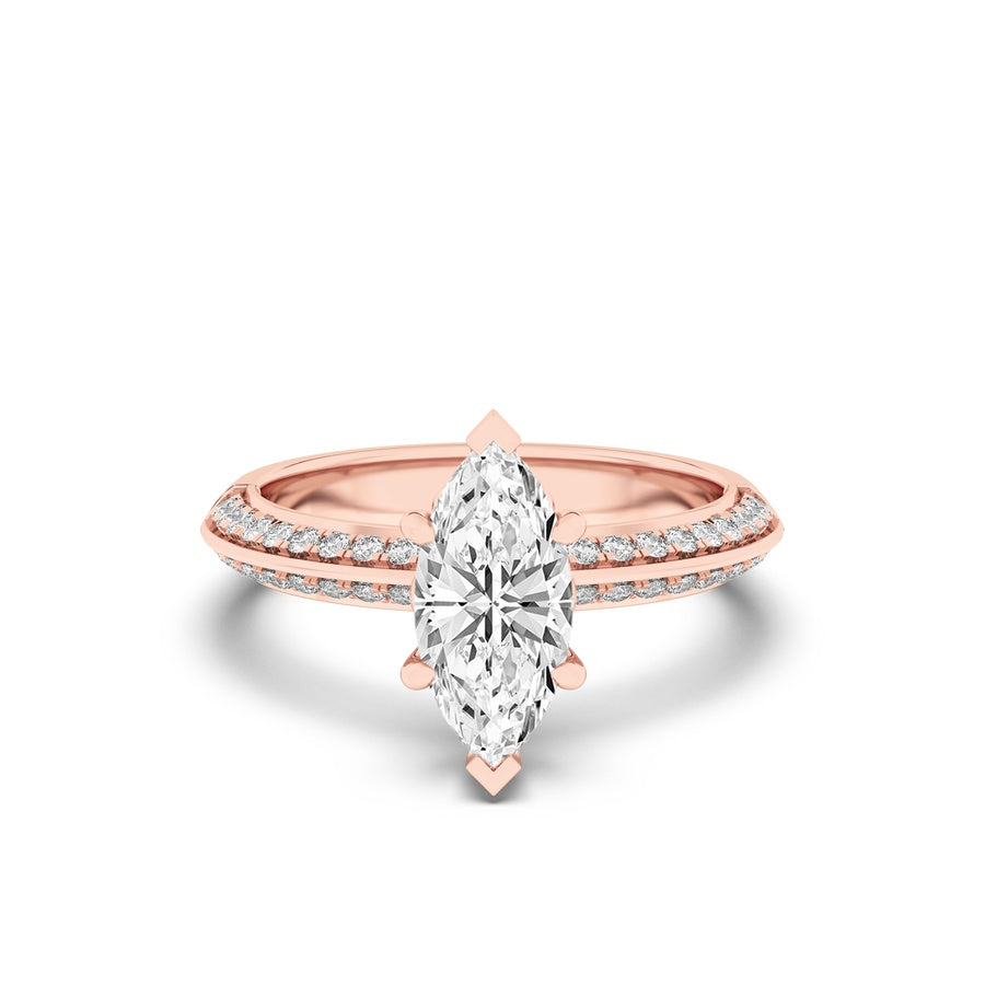 2CTW Marquise Shaped Lab Grown Diamond (F/VS) Micro Pave Knife Edge Accent Ring in 14K Gold