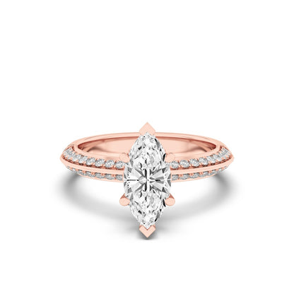 2CTW Marquise Shaped Lab Grown Diamond (F/VS) Micro Pave Knife Edge Accent Ring in 14K Gold