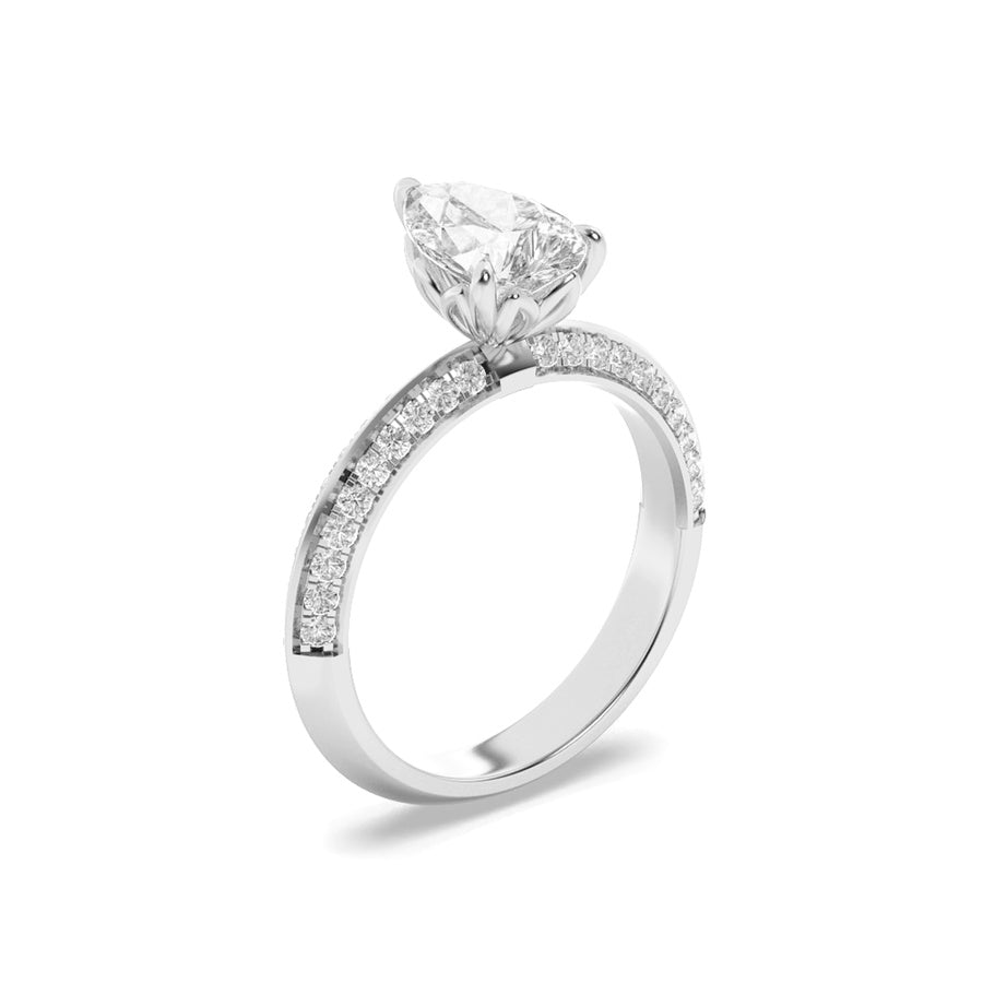 2CTW Pear Shaped Lab Grown Diamond (F/VS) Micro Pave Knife Edge Accent Ring in 14K Gold