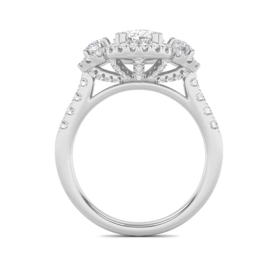 3CTW Oval Shaped Lab Grown Diamond (F/VS) Three Stone Accented Ring in 14K Gold