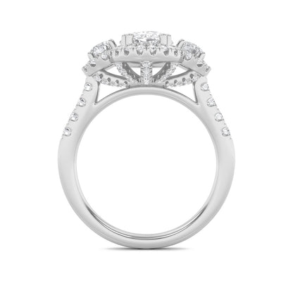 3CTW Oval Shaped Lab Grown Diamond (F/VS) Three Stone Accented Ring in 14K Gold