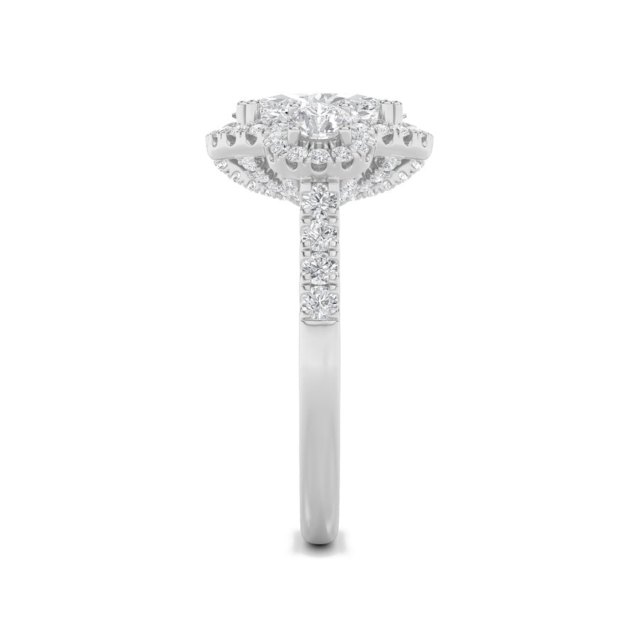 3CTW Oval Shaped Lab Grown Diamond (F/VS) Three Stone Accented Ring in 14K Gold