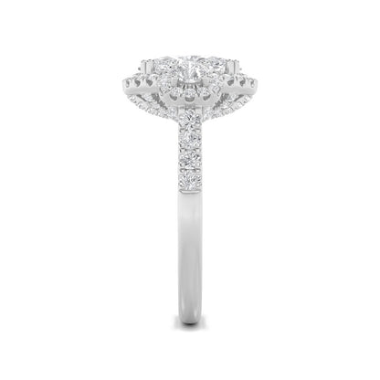 3CTW Oval Shaped Lab Grown Diamond (F/VS) Three Stone Accented Ring in 14K Gold