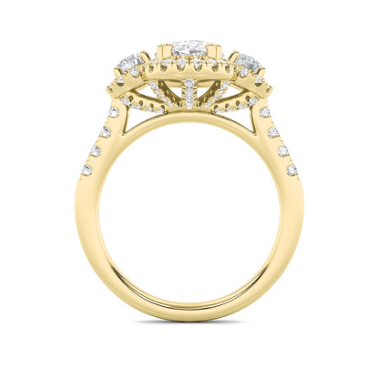 3CTW Oval Shaped Lab Grown Diamond (F/VS) Three Stone Accented Ring in 14K Gold