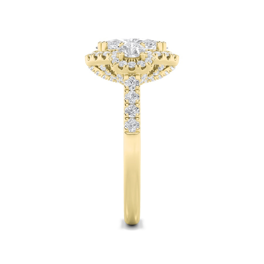 3CTW Oval Shaped Lab Grown Diamond (F/VS) Three Stone Accented Ring in 14K Gold