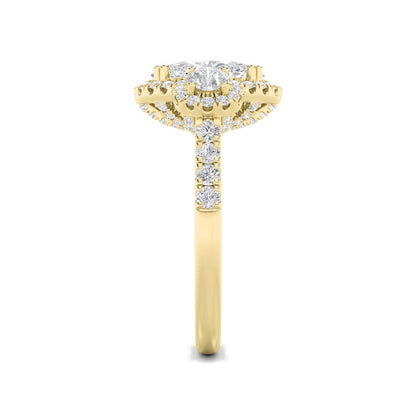 3CTW Oval Shaped Lab Grown Diamond (F/VS) Three Stone Accented Ring in 14K Gold