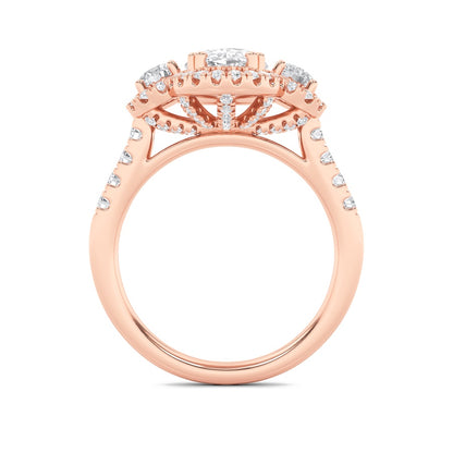 3CTW Oval Shaped Lab Grown Diamond (F/VS) Three Stone Accented Ring in 14K Gold