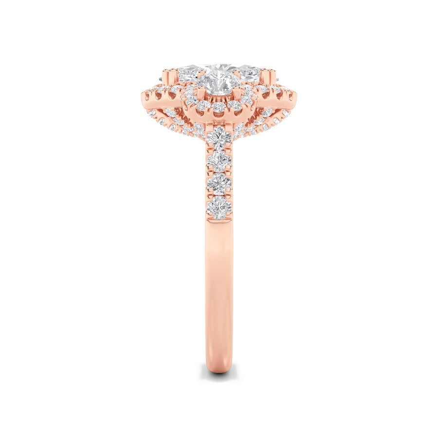 3CTW Oval Shaped Lab Grown Diamond (F/VS) Three Stone Accented Ring in 14K Gold