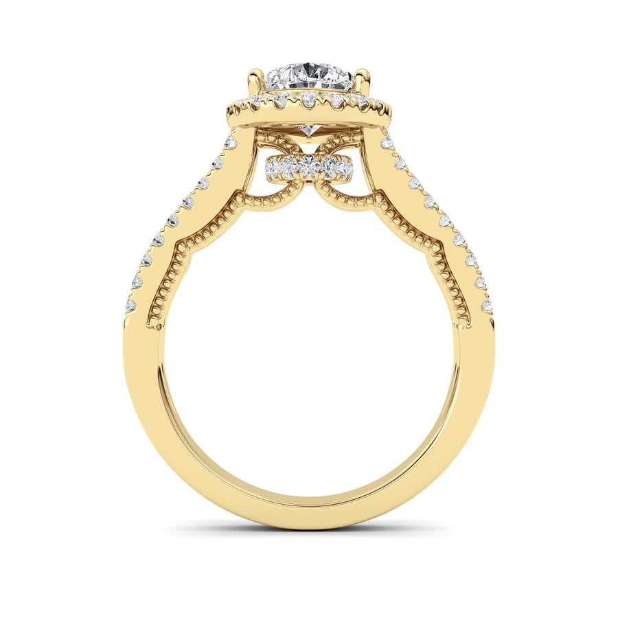 2CTW Pear Shaped Lab Grown Diamond (F/VS) Split Shank Accented Ring in 14K Gold