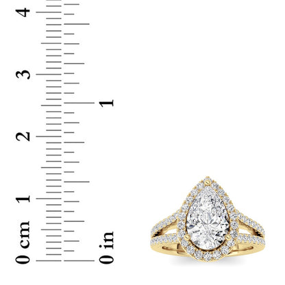 2CTW Pear Shaped Lab Grown Diamond (F/VS) Split Shank Accented Ring in 14K Gold
