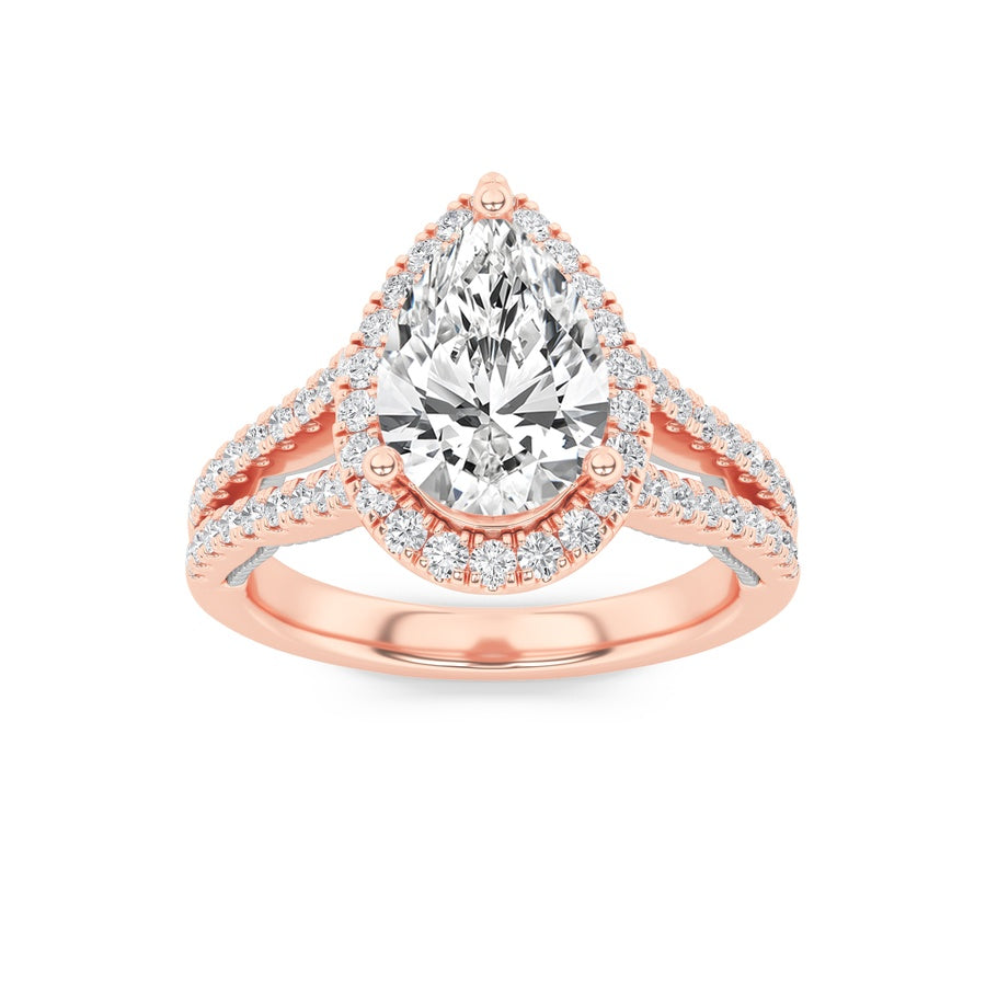 2CTW Pear Shaped Lab Grown Diamond (F/VS) Split Shank Accented Ring in 14K Gold