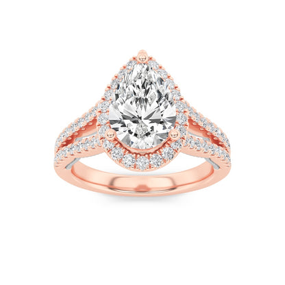 2CTW Pear Shaped Lab Grown Diamond (F/VS) Split Shank Accented Ring in 14K Gold