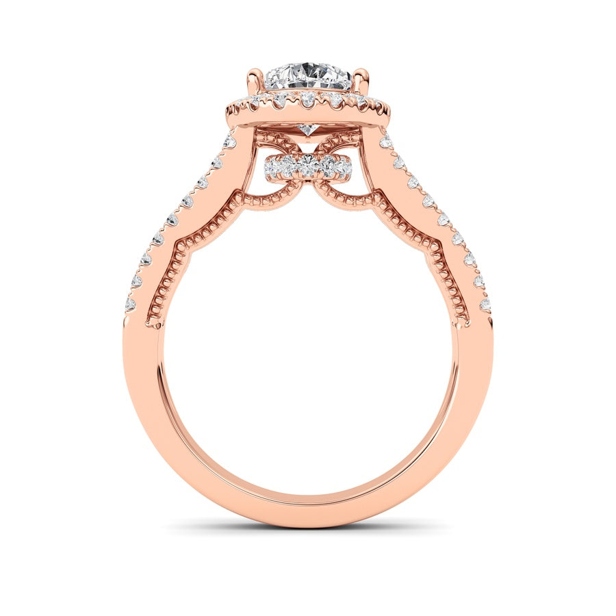 2CTW Pear Shaped Lab Grown Diamond (F/VS) Split Shank Accented Ring in 14K Gold