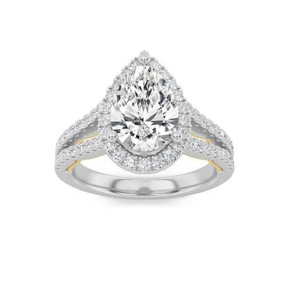 2CTW Pear Shaped Lab Grown Diamond (F/VS) Split Shank Accented Ring in 14K Gold