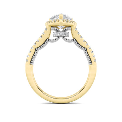 2CTW Pear Shaped Lab Grown Diamond (F/VS) Split Shank Accented Ring in 14K Gold