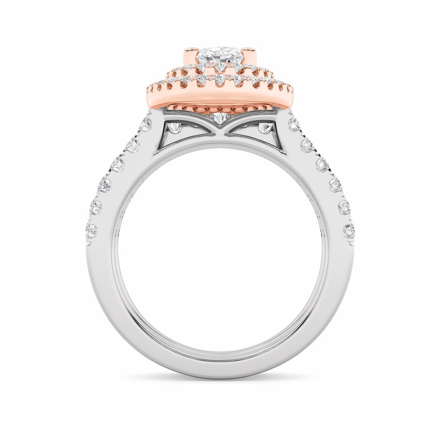 2CTW Oval Shaped Lab Grown Diamond (F/VS) Double Halo Bridal Set Engagement Ring Set in 14K Gold