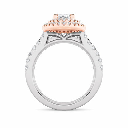2CTW Oval Shaped Lab Grown Diamond (F/VS) Double Halo Bridal Set Engagement Ring Set in 14K Gold