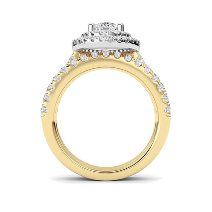 2CTW Pear Shaped Lab Grown Diamond (F/VS) Double Halo Bridal Set Engagement Ring Set in 14K Gold