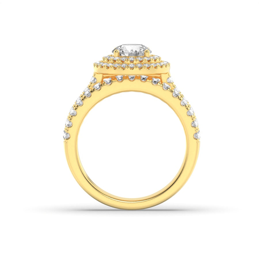 2CTW Round Shaped Lab Grown Diamond (F/VS) Double Halo Bridal Set Engagement Ring Set in 14K Gold