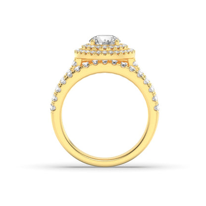 2CTW Round Shaped Lab Grown Diamond (F/VS) Double Halo Bridal Set Engagement Ring Set in 14K Gold