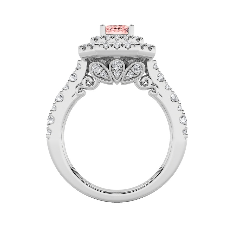 2CTW Emerald Shaped Lab Grown Diamond (F/VS) Double Halo Engagement Ring in 14K Gold