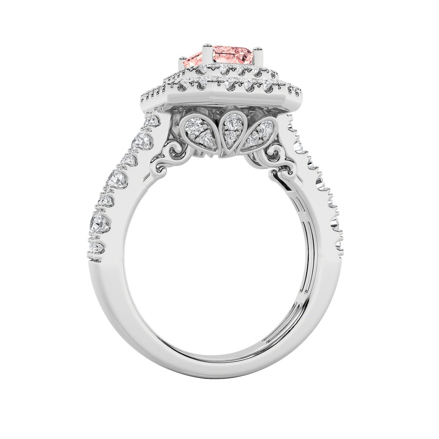 2CTW Emerald Shaped Lab Grown Diamond (F/VS) Double Halo Engagement Ring in 14K Gold
