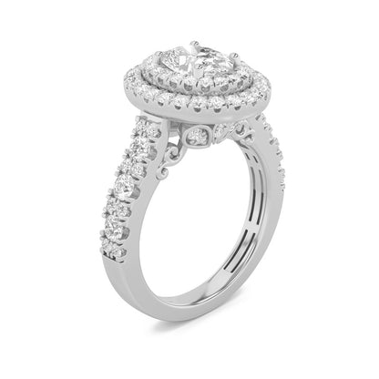 2CTW Oval Shaped Lab Grown Diamond (F/VS) Double Halo Engagement Ring in 14K Gold