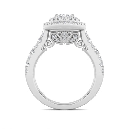 2CTW Oval Shaped Lab Grown Diamond (F/VS) Double Halo Engagement Ring in 14K Gold