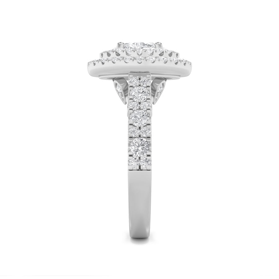 2CTW Oval Shaped Lab Grown Diamond (F/VS) Double Halo Engagement Ring in 14K Gold
